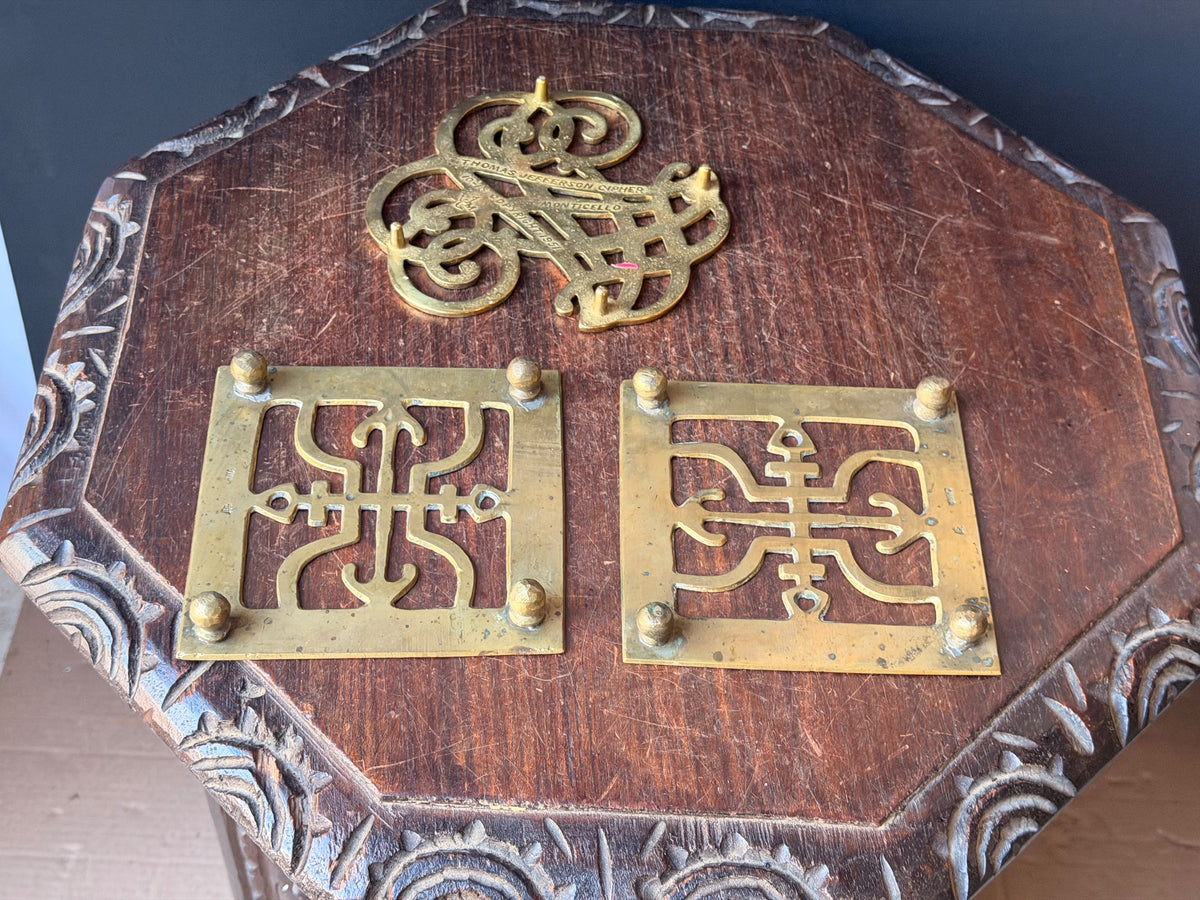 Vintage Brass Trivets Lot 3 Thomas Jefferson Cipher 1951 & Chinese Engraved Pair
