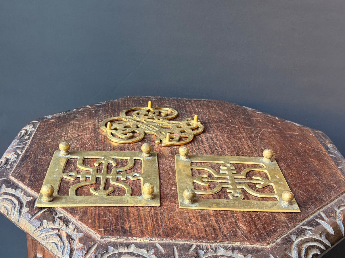 Vintage Brass Trivets Lot 3 Thomas Jefferson Cipher 1951 & Chinese Engraved Pair