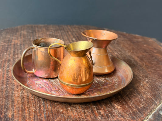 Vintage Copper Lot 4pc Edinburgh Crest Mini Jug Vase Mug Embossed Plate 6.5"