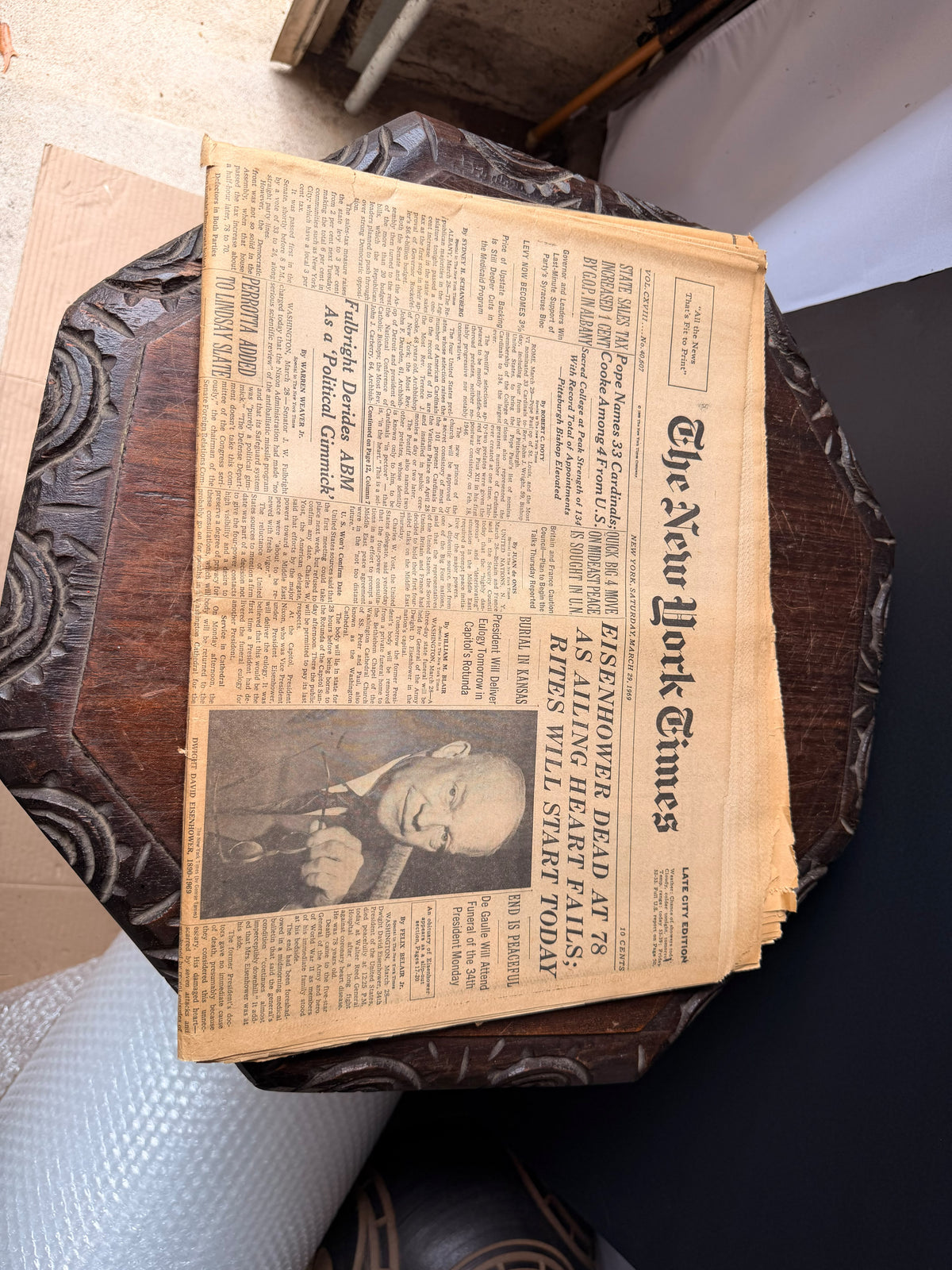 Vintage New York Times March 29 1969 Eisenhower Dead at 78 Front Page Newspaper