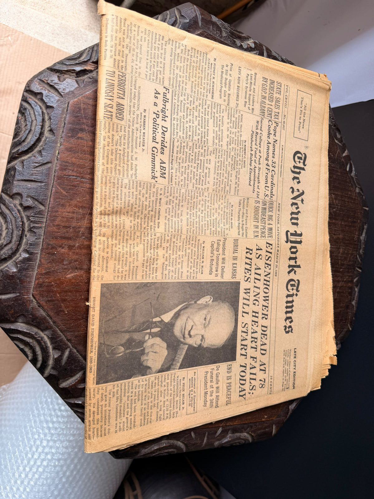 Vintage New York Times March 29 1969 Eisenhower Dead at 78 Front Page Newspaper