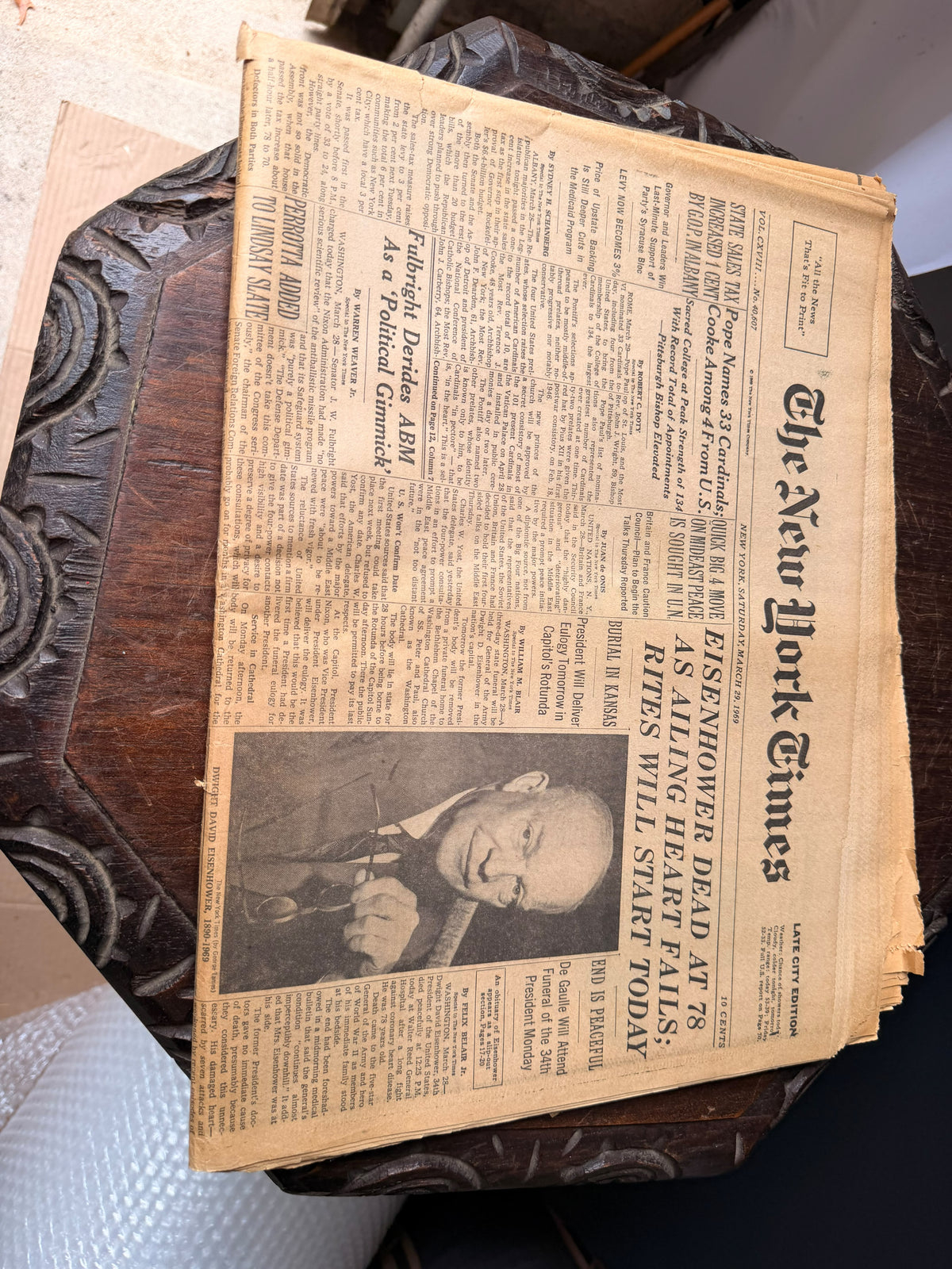 Vintage New York Times March 29 1969 Eisenhower Dead at 78 Front Page Newspaper