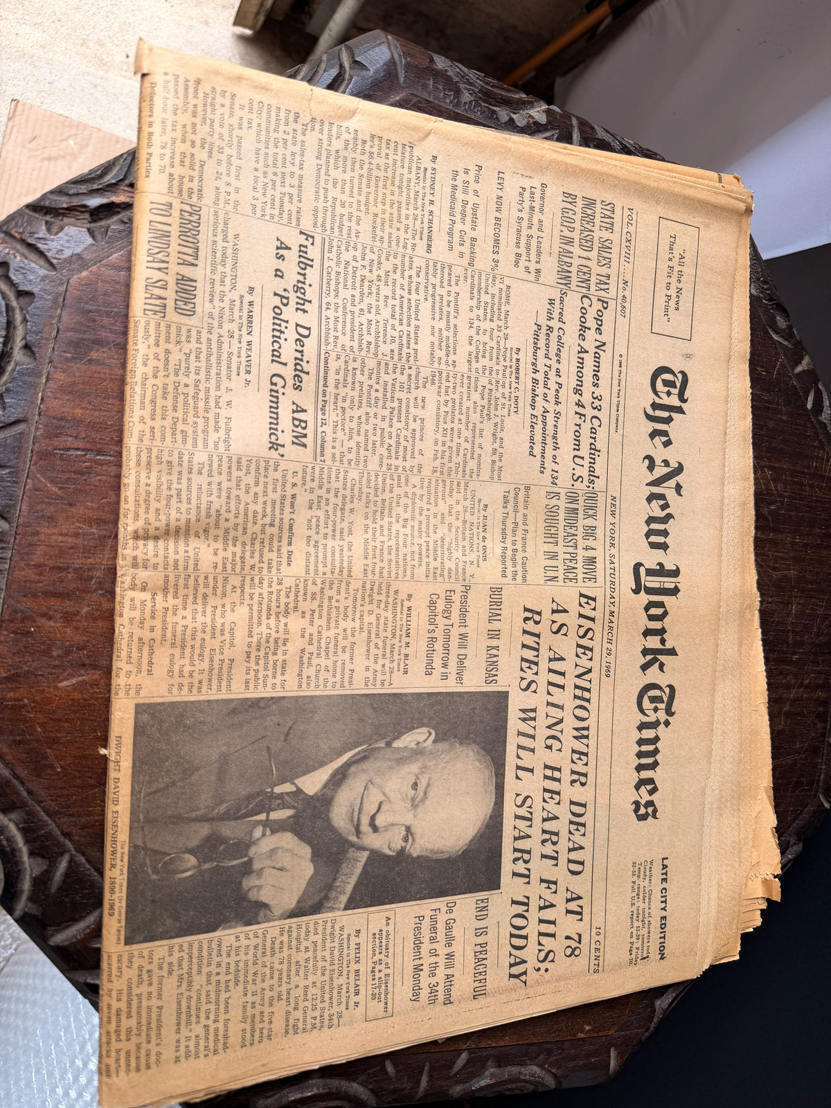 Vintage New York Times March 29 1969 Eisenhower Dead at 78 Front Page Newspaper