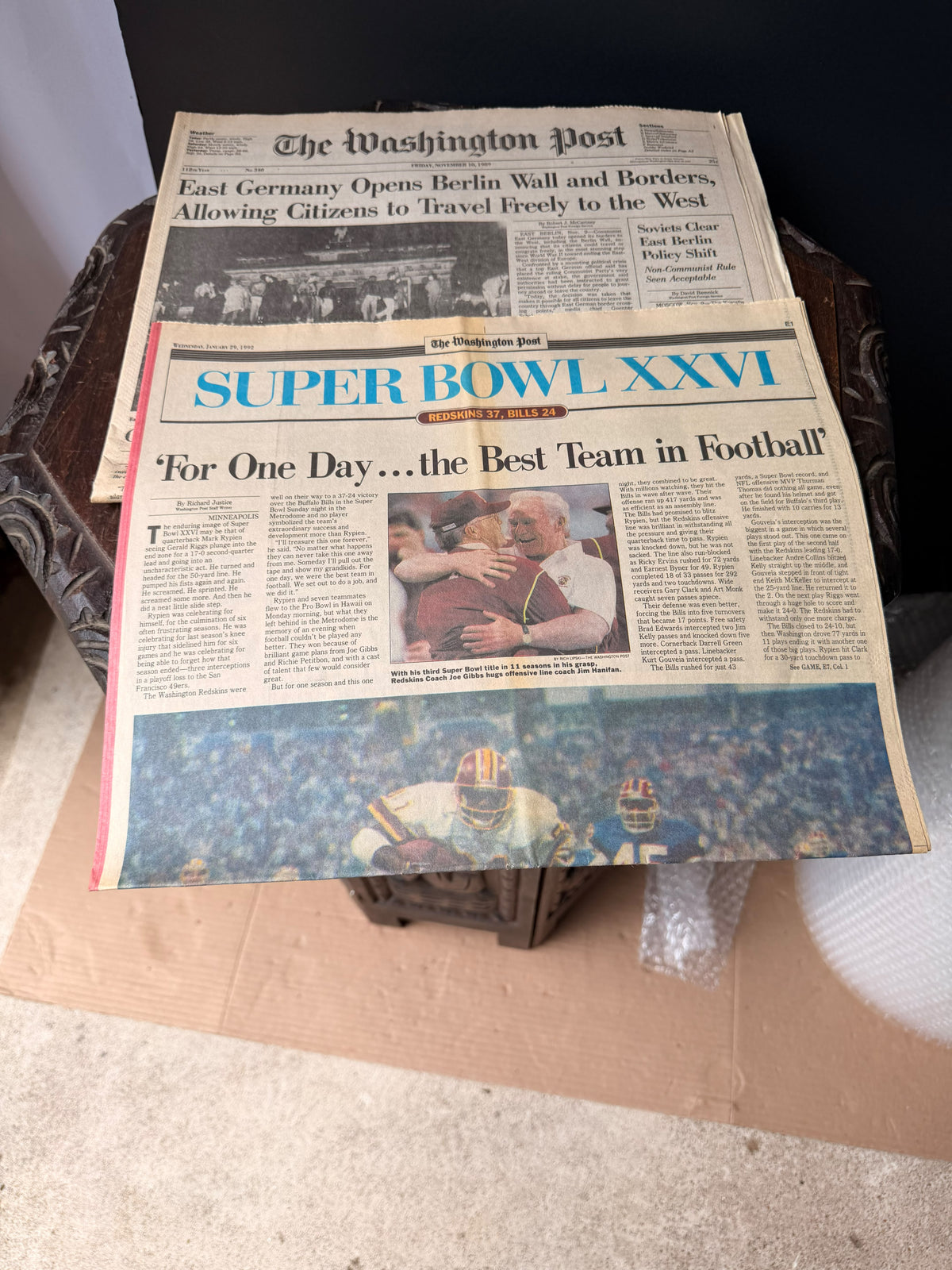 Washington Post 1989 Berlin Wall & 1992 Redskins Super Bowl XXVI Newspaper Lot - view 4