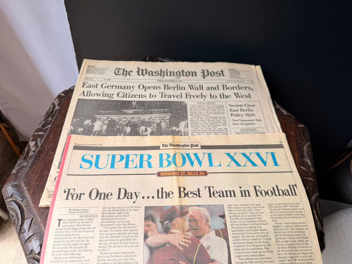 Washington Post 1989 Berlin Wall & 1992 Redskins Super Bowl XXVI Newspaper Lot