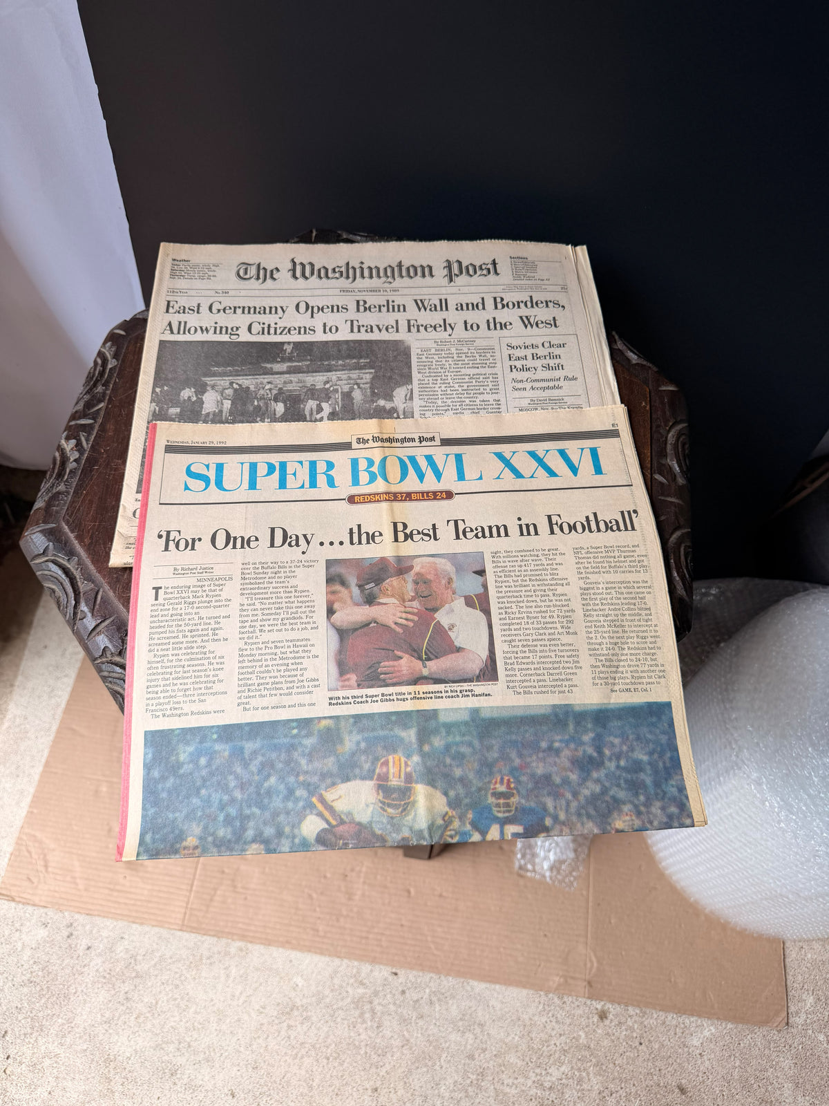Washington Post 1989 Berlin Wall & 1992 Redskins Super Bowl XXVI Newspaper Lot - view 5