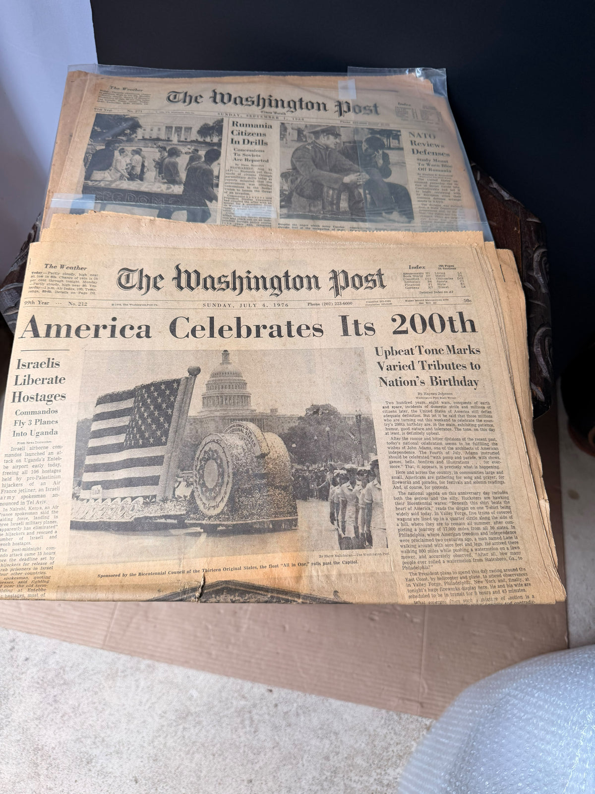 Vintage Washington Post 1968 & July 4 1976 Bicentennial Entebbe Newspaper Lot