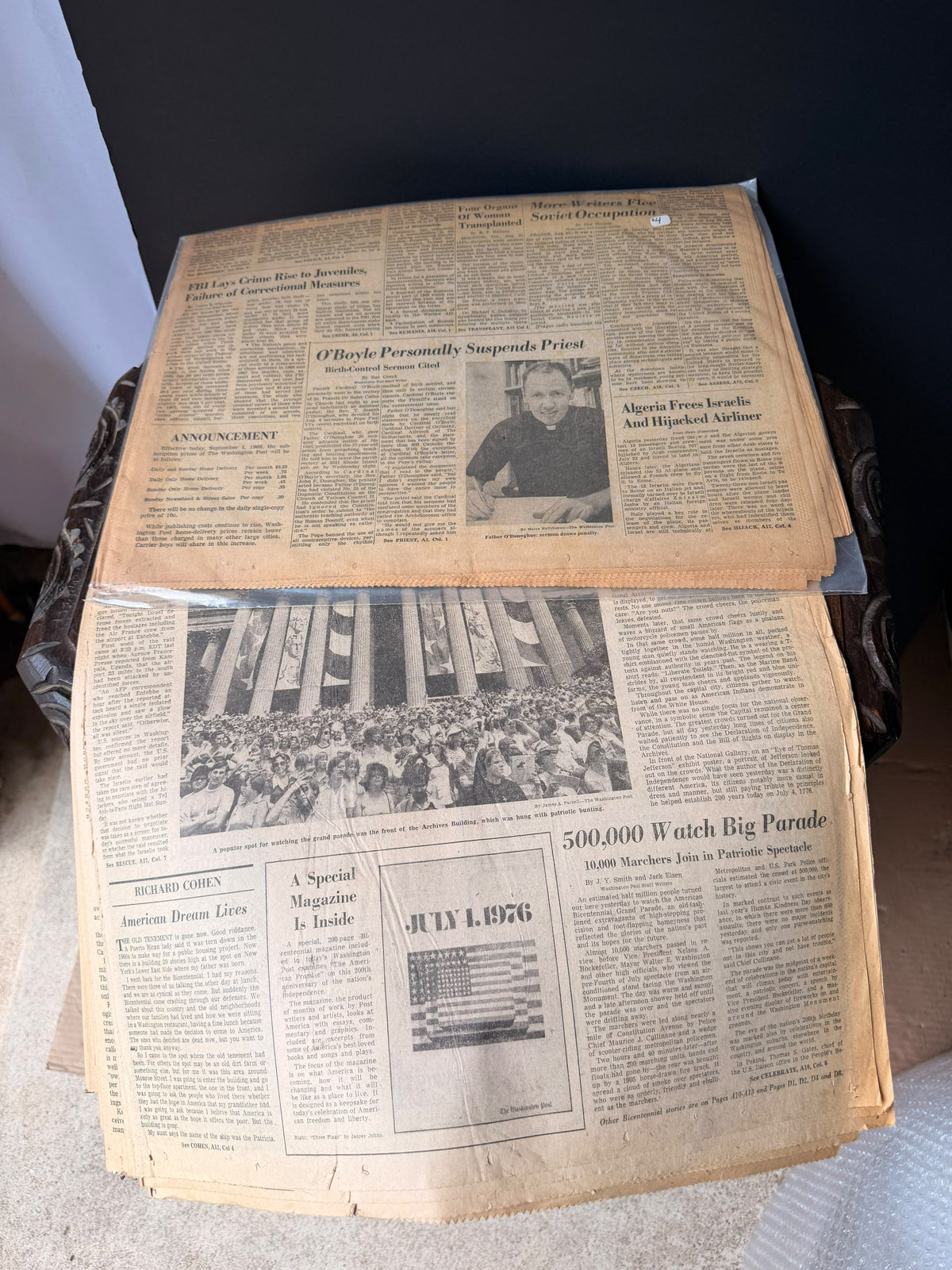 Vintage Washington Post 1968 & July 4 1976 Bicentennial Entebbe Newspaper Lot