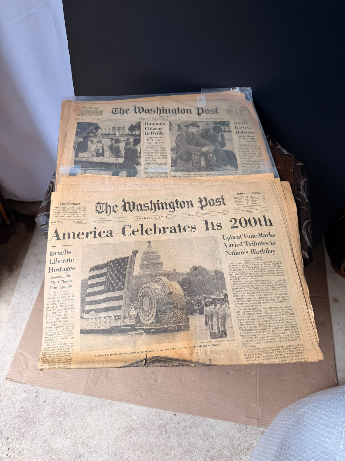 Vintage Washington Post 1968 & July 4 1976 Bicentennial Entebbe Newspaper Lot