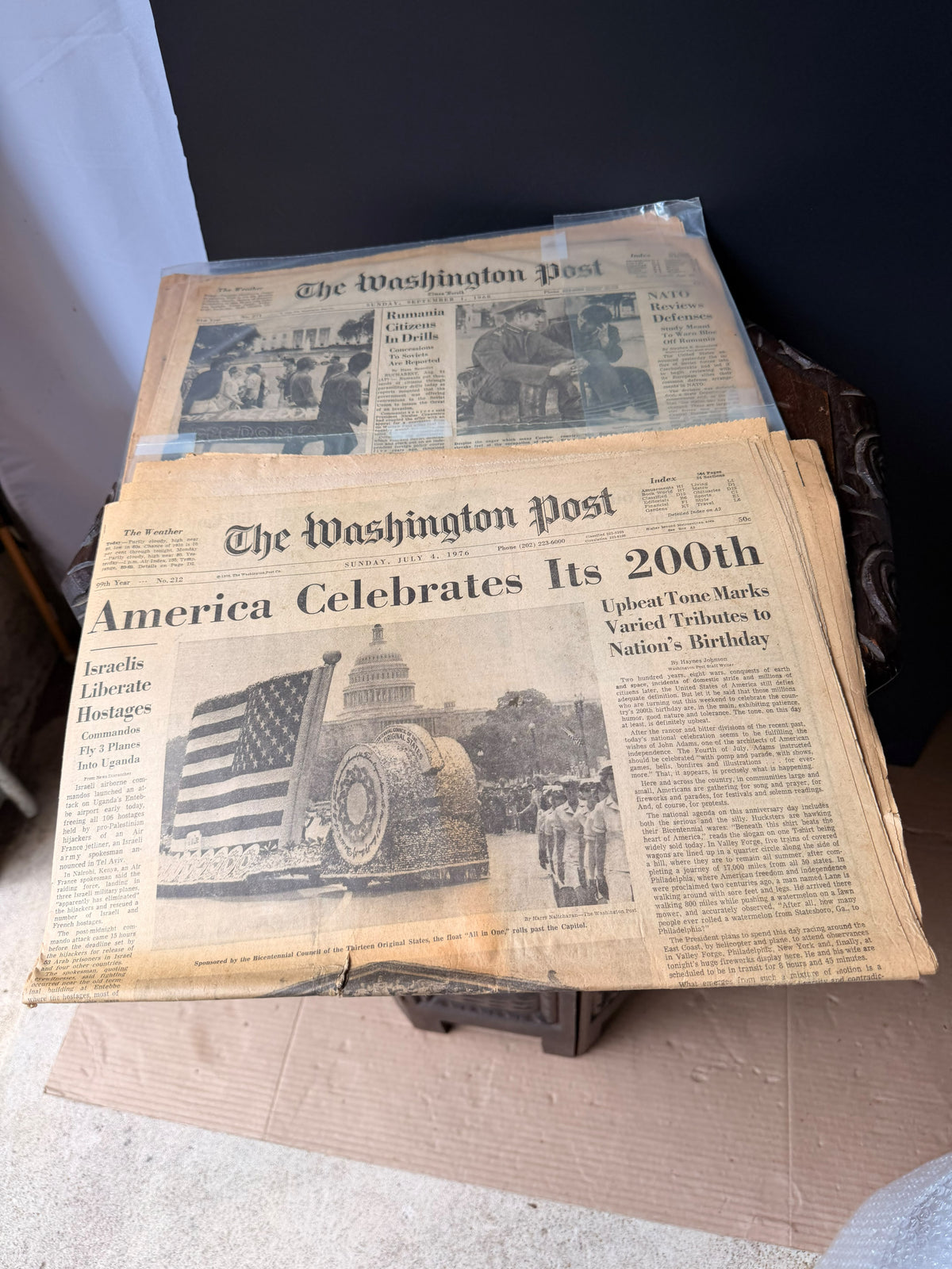Vintage Washington Post 1968 & July 4 1976 Bicentennial Entebbe Newspaper Lot