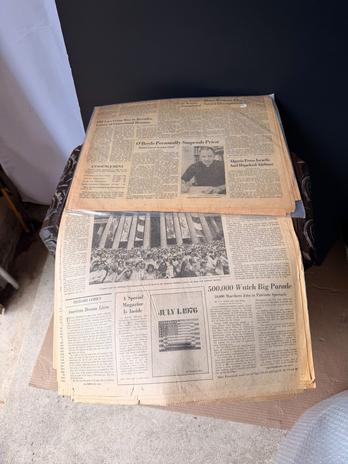 Vintage Washington Post 1968 & July 4 1976 Bicentennial Entebbe Newspaper Lot