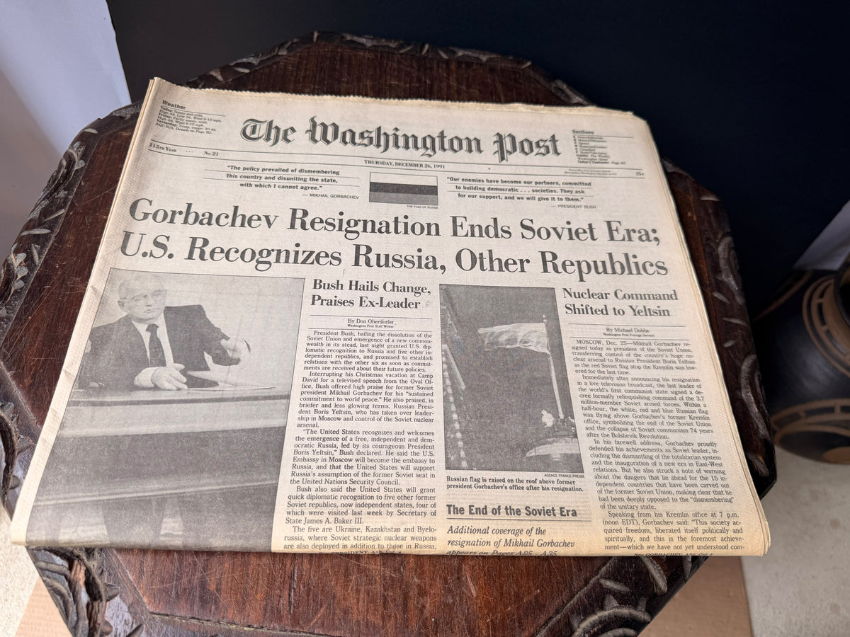 Washington Post December 26 1991 Gorbachev Resigns End of Soviet Union Newspaper