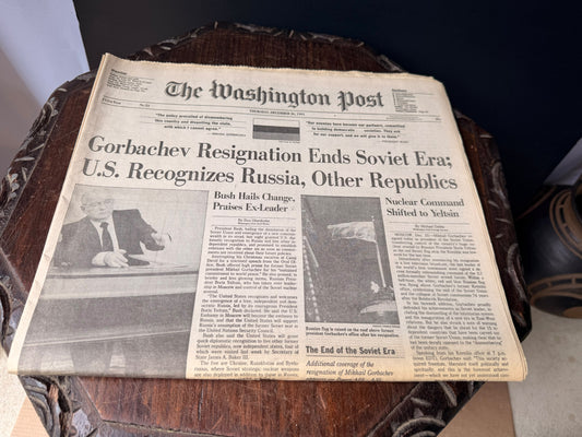 Washington Post December 26 1991 Gorbachev Resigns End of Soviet Union Newspaper
