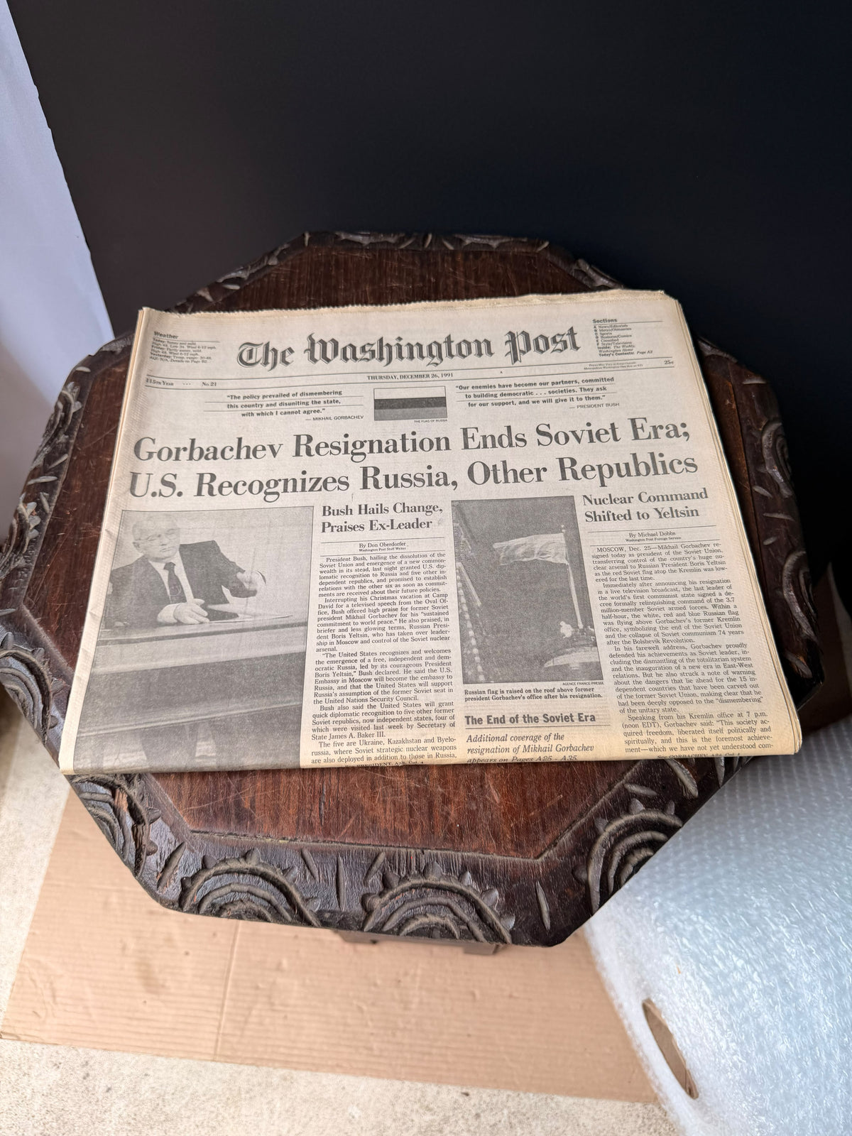 Washington Post December 26 1991 Gorbachev Resigns End of Soviet Union Newspaper