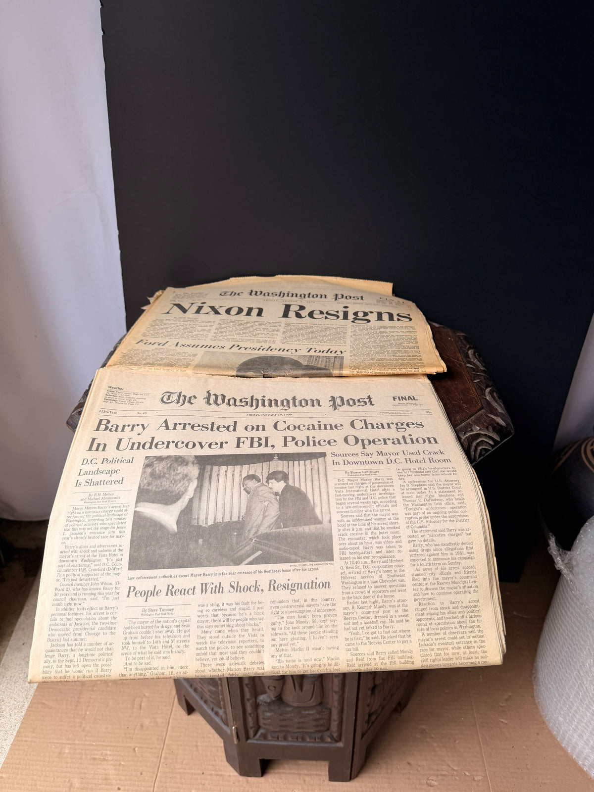 Washington Post 1974 Nixon Resigns & 1990 Marion Barry Arrested Newspaper Lot