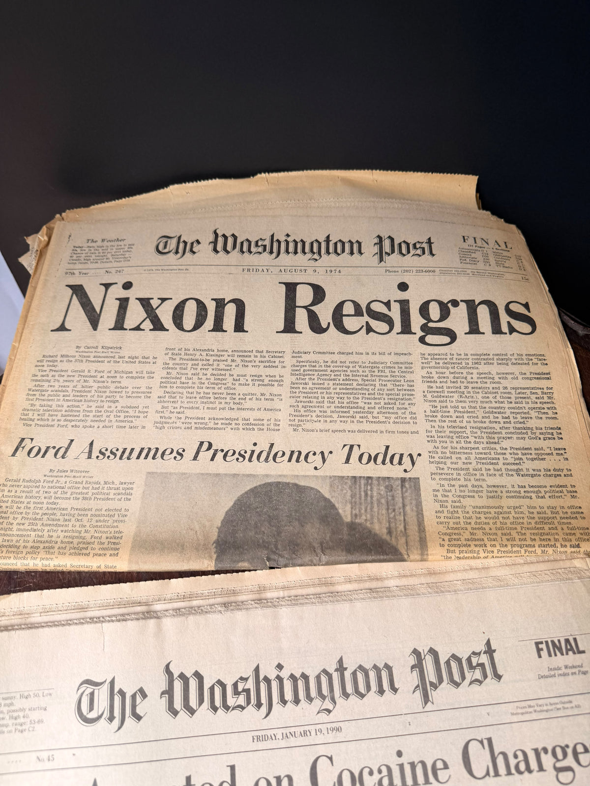 Washington Post 1974 Nixon Resigns & 1990 Marion Barry Arrested Newspaper Lot