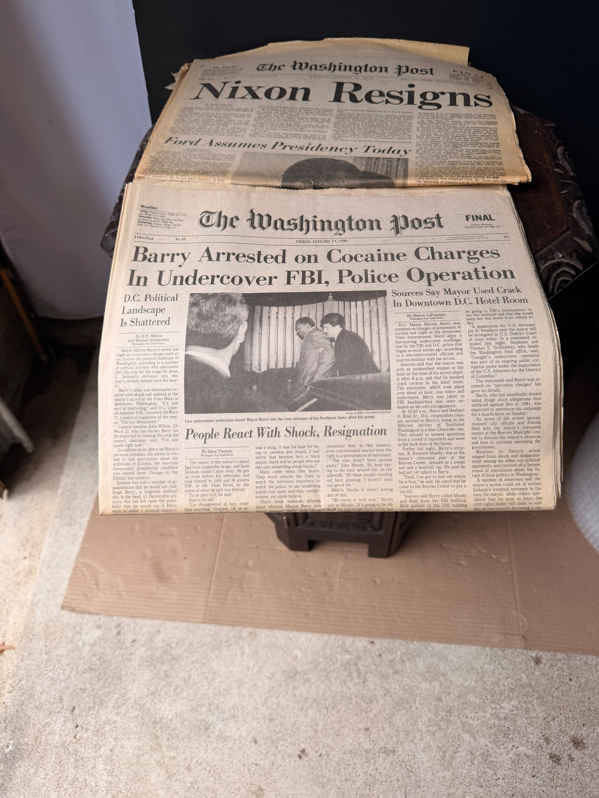 Washington Post 1974 Nixon Resigns & 1990 Marion Barry Arrested Newspaper Lot