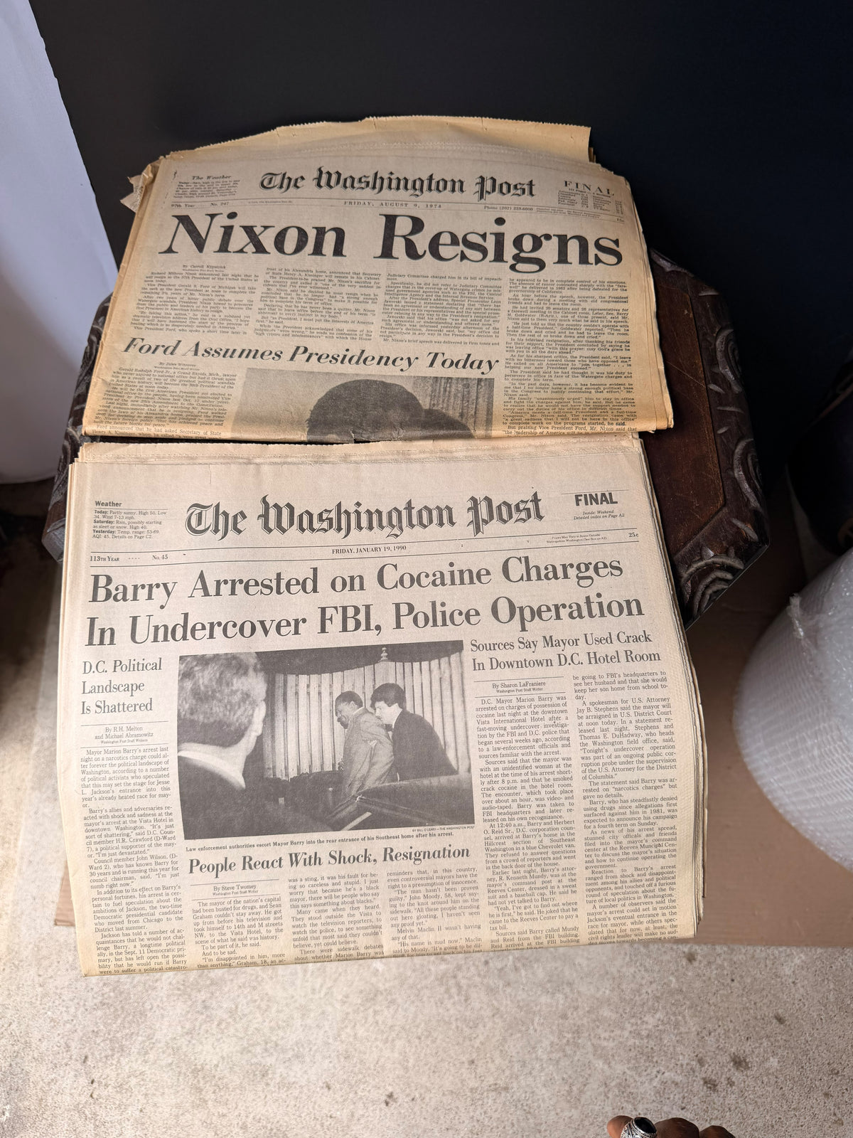 Washington Post 1974 Nixon Resigns & 1990 Marion Barry Arrested Newspaper Lot