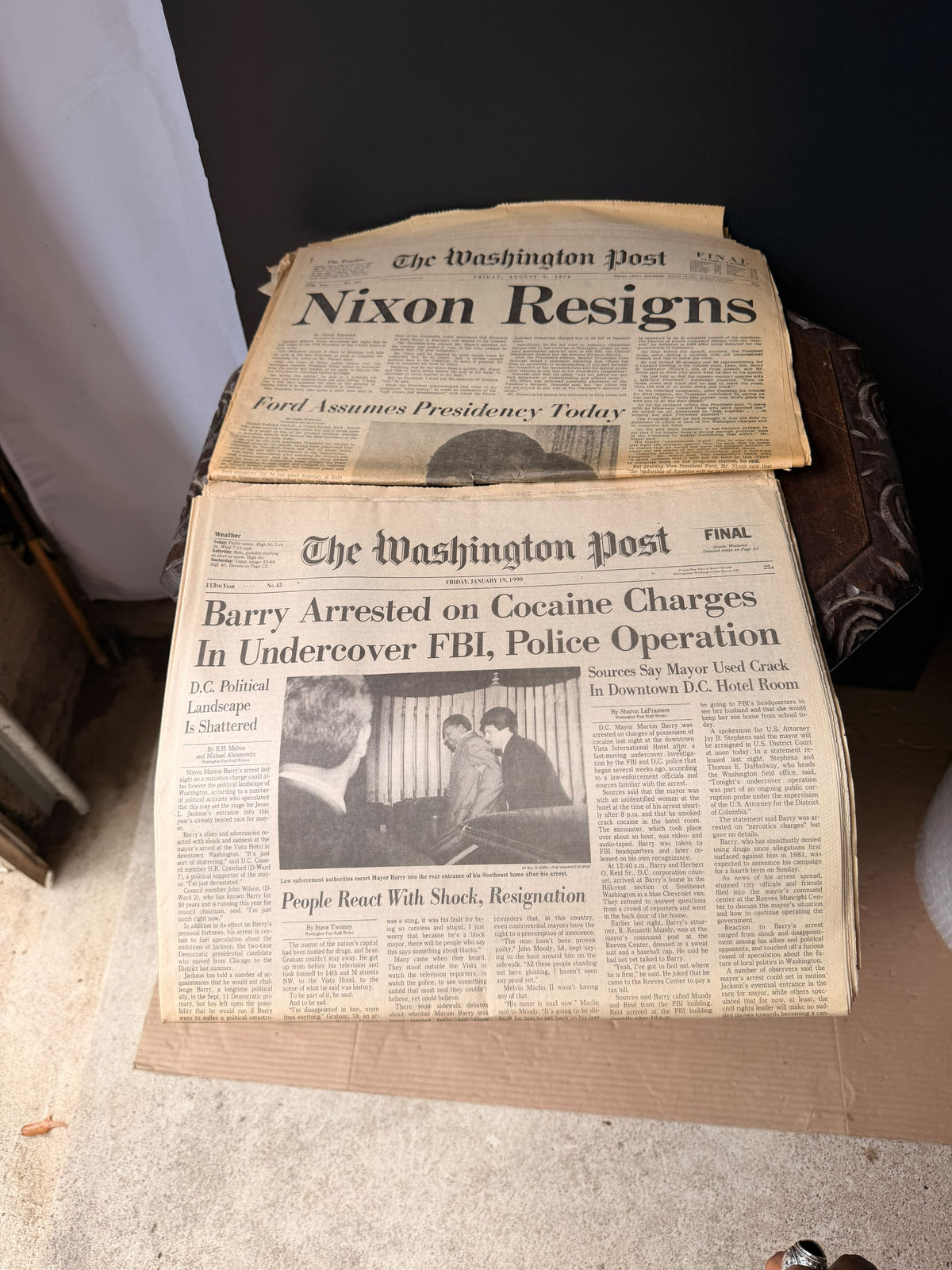 Washington Post 1974 Nixon Resigns & 1990 Marion Barry Arrested Newspaper Lot