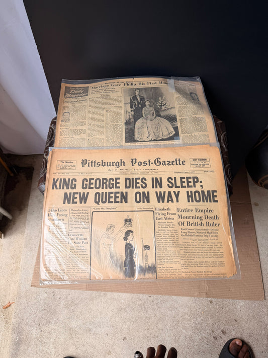 Pittsburgh Post-Gazette 1952 King George VI Dies Queen Elizabeth II Newspaper
