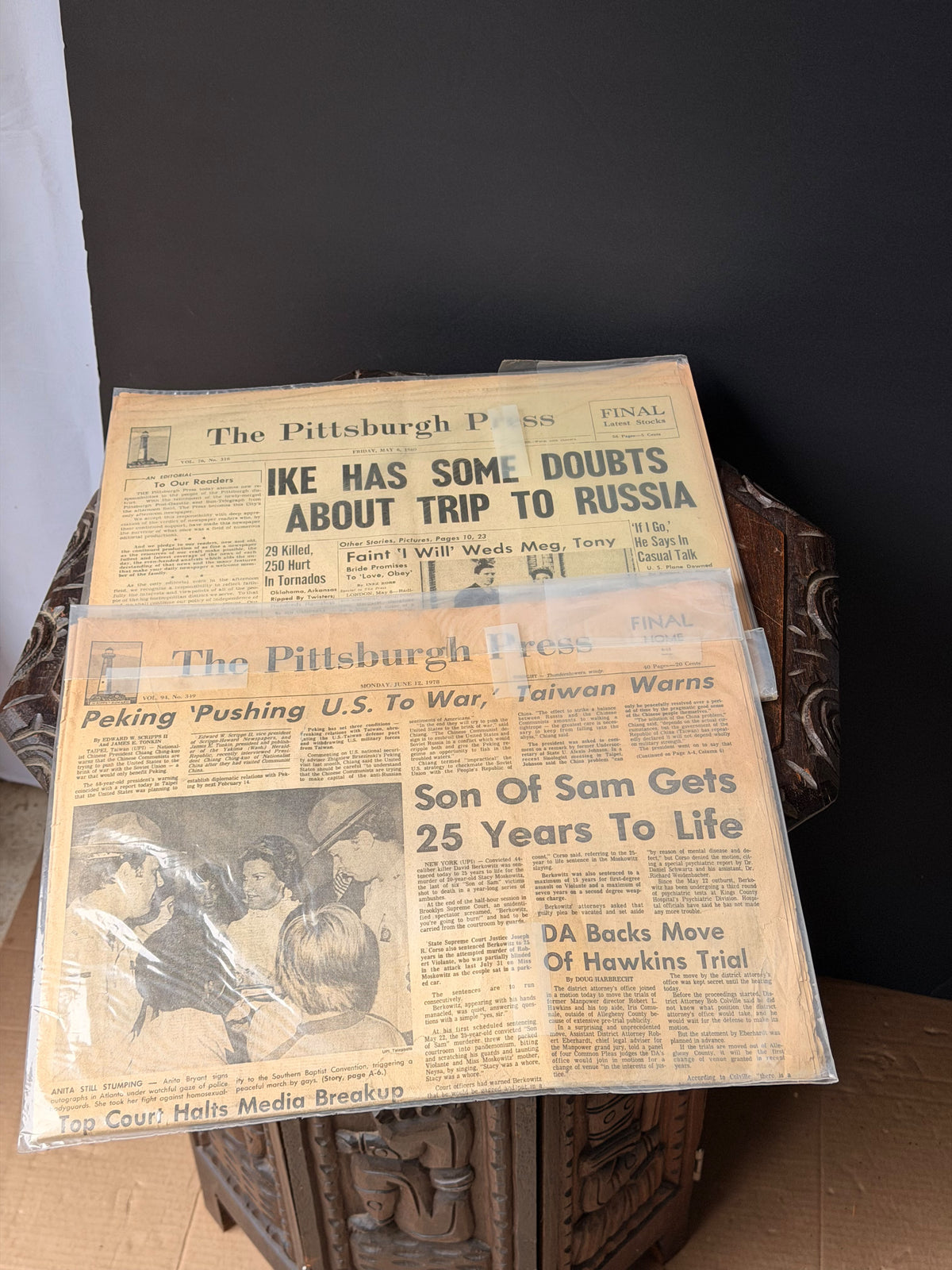 Pittsburgh Press 1960 Ike Princess Margaret & 1978 Son of Sam Newspaper Lot