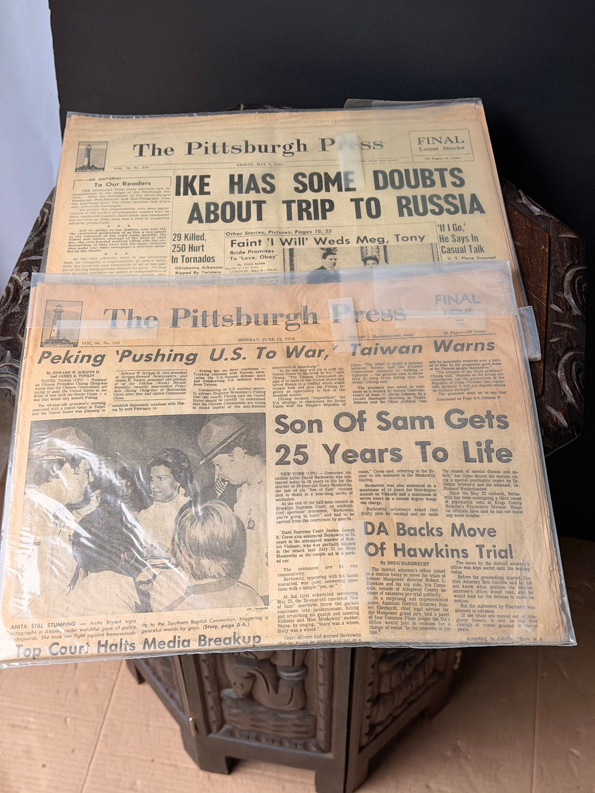 Pittsburgh Press 1960 Ike Princess Margaret & 1978 Son of Sam Newspaper Lot