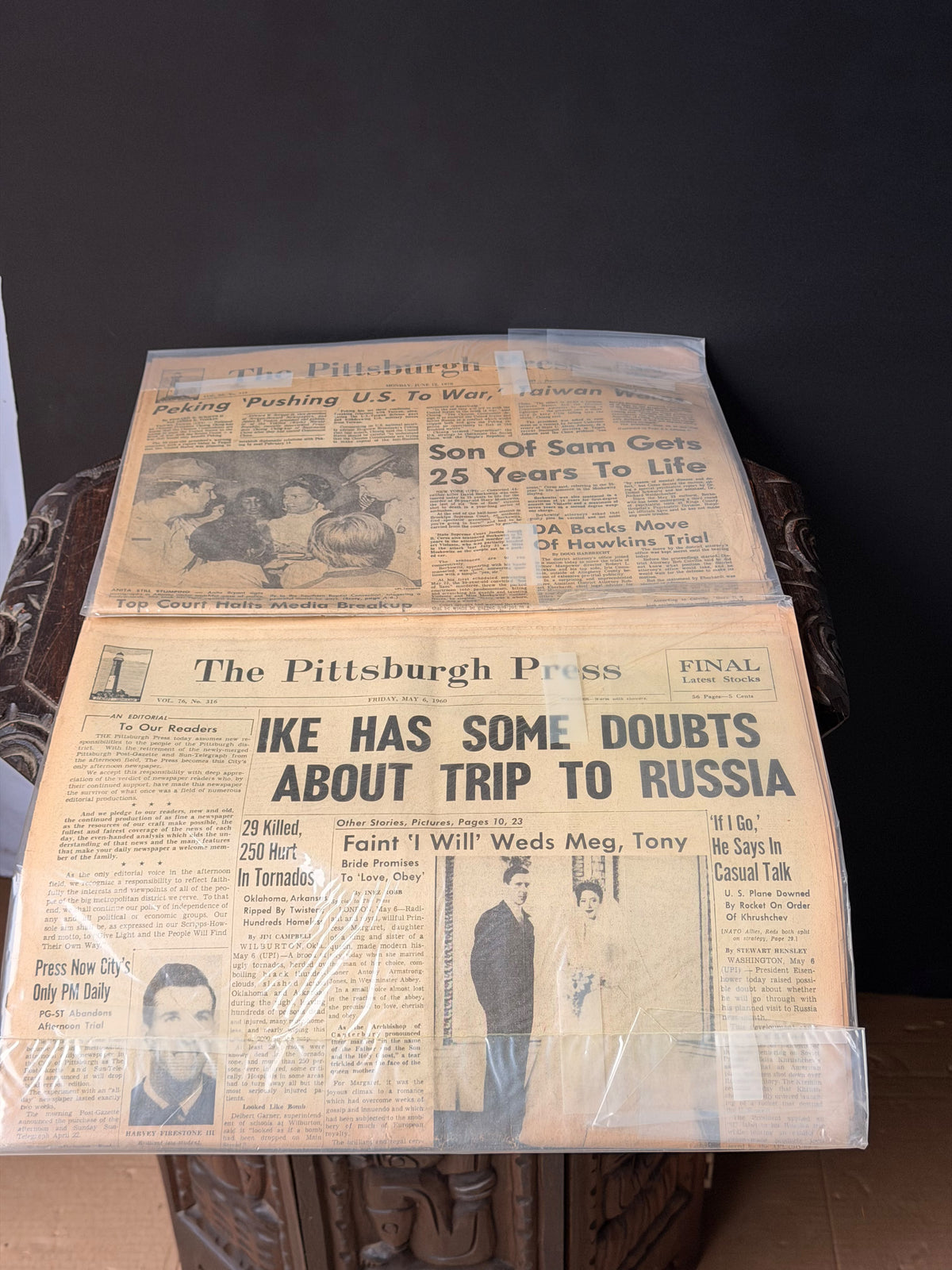 Pittsburgh Press 1960 Ike Princess Margaret & 1978 Son of Sam Newspaper Lot