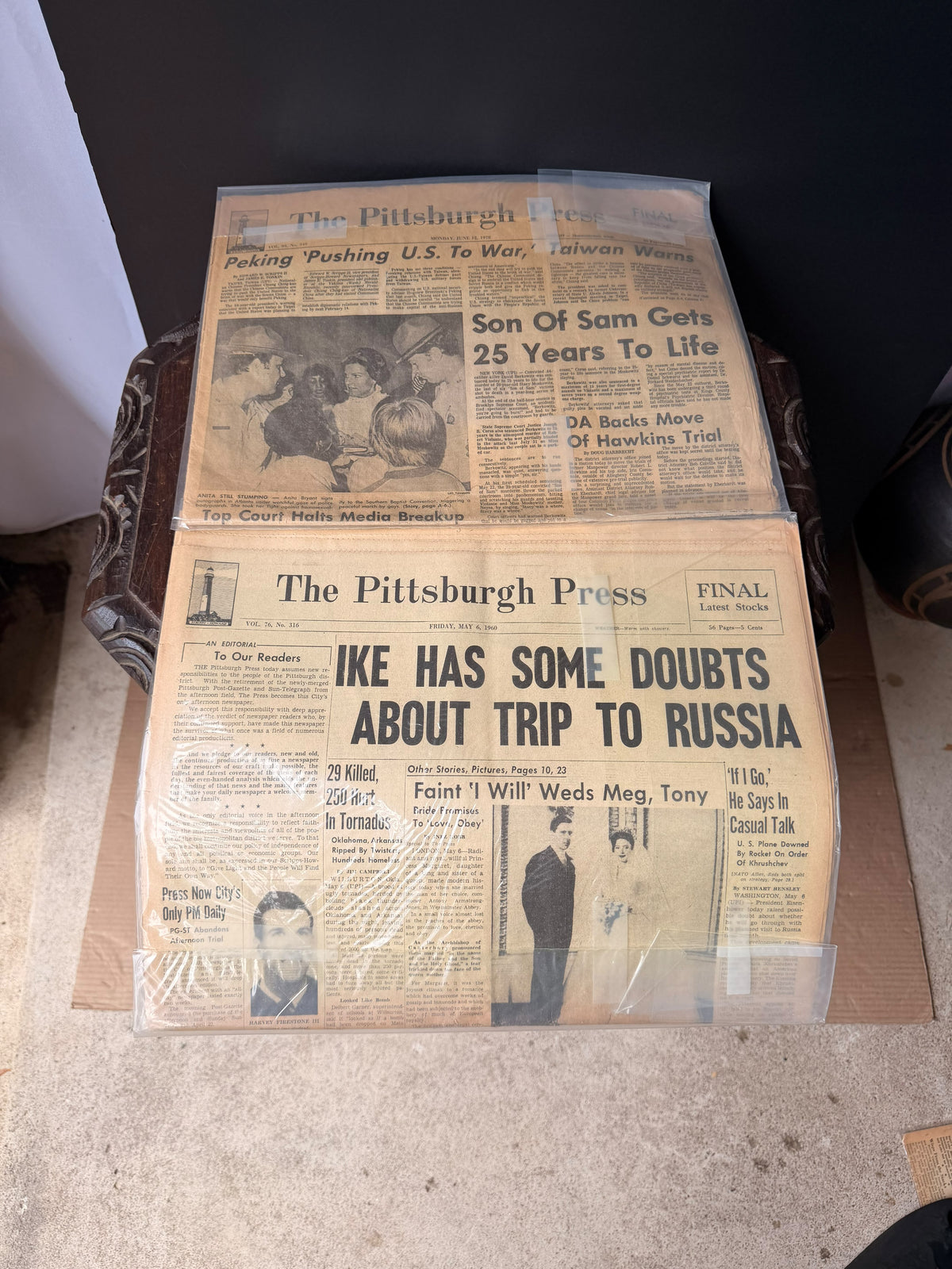 Pittsburgh Press 1960 Ike Princess Margaret & 1978 Son of Sam Newspaper Lot