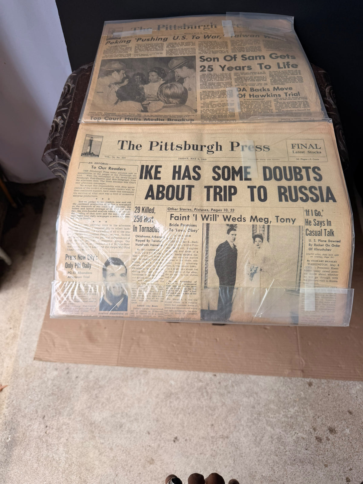 Pittsburgh Press 1960 Ike Princess Margaret & 1978 Son of Sam Newspaper Lot