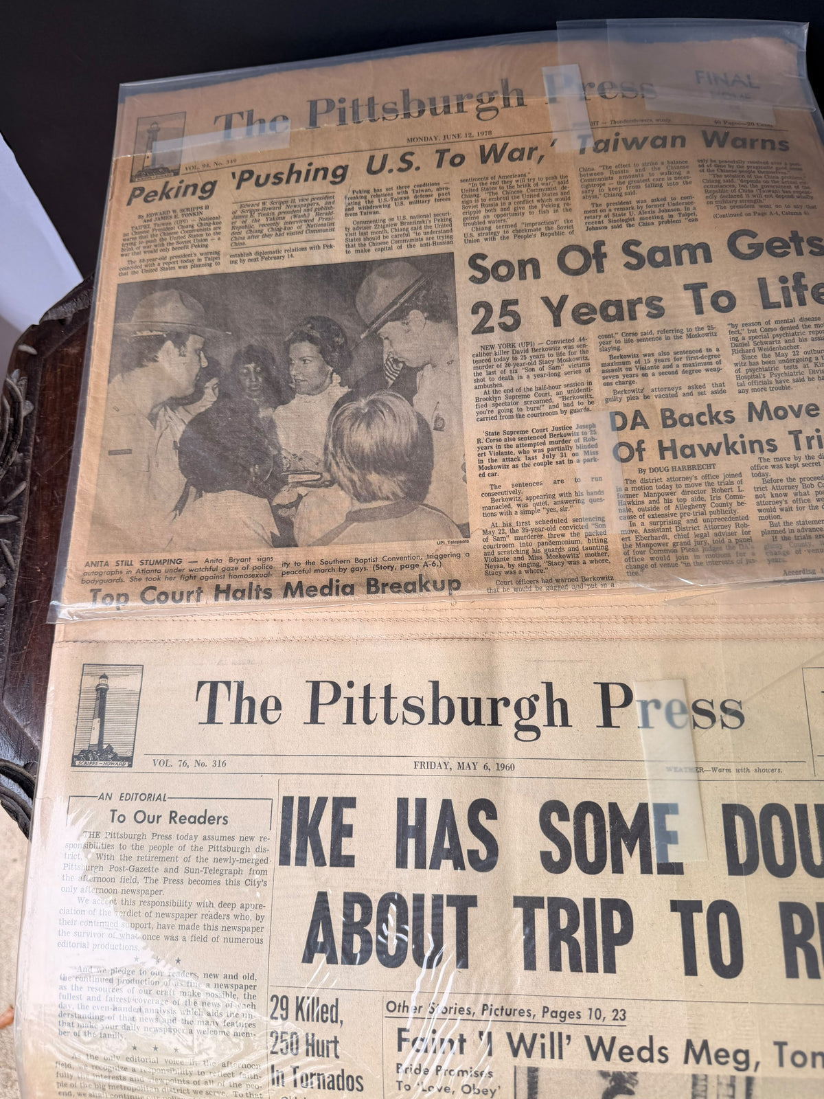 Pittsburgh Press 1960 Ike Princess Margaret & 1978 Son of Sam Newspaper Lot