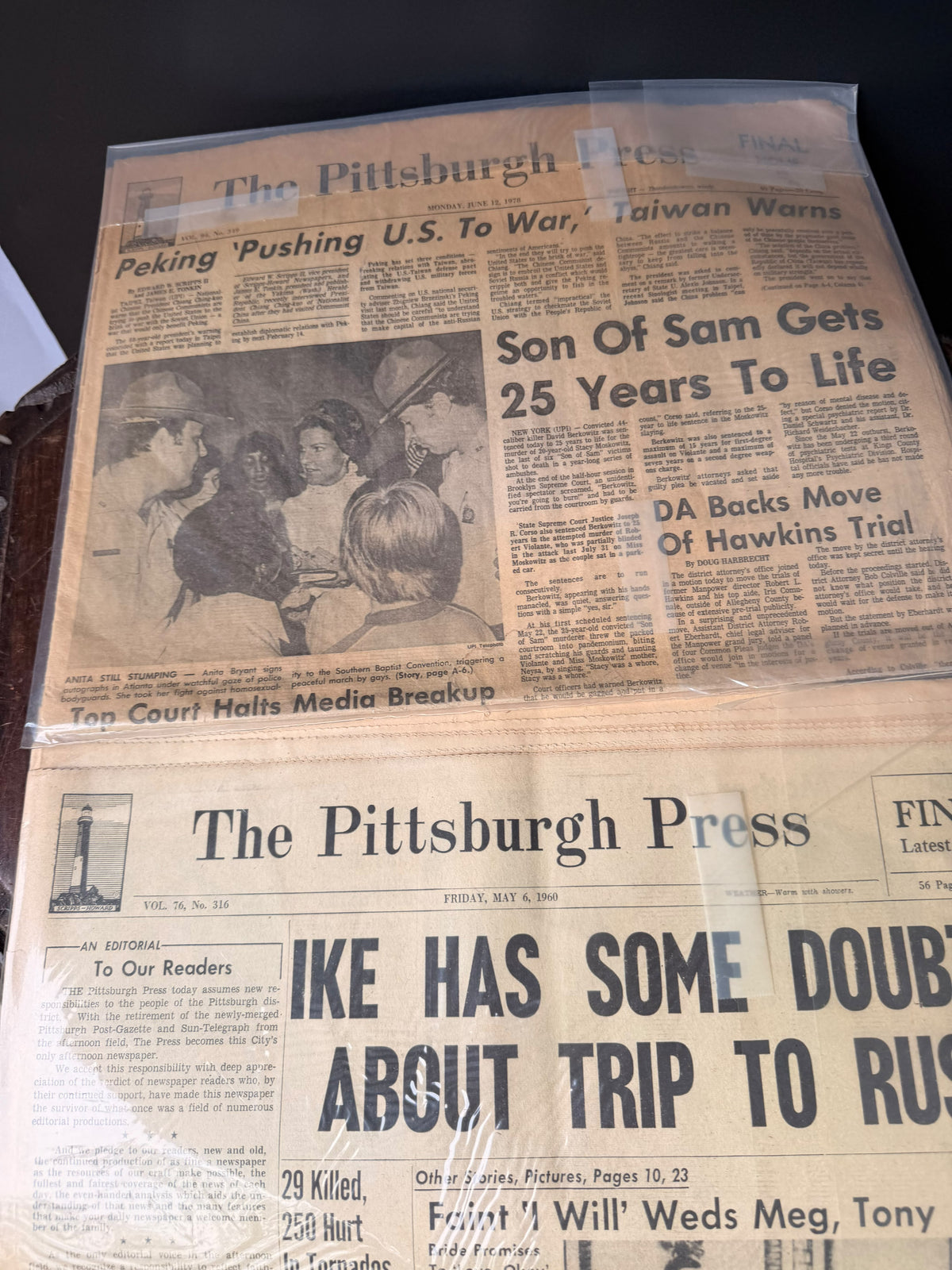 Pittsburgh Press 1960 Ike Princess Margaret & 1978 Son of Sam Newspaper Lot