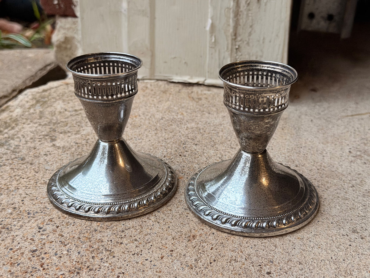 Duchin Creation Sterling Weighted Candlesticks Pair, Pierced Gallery 3.5in