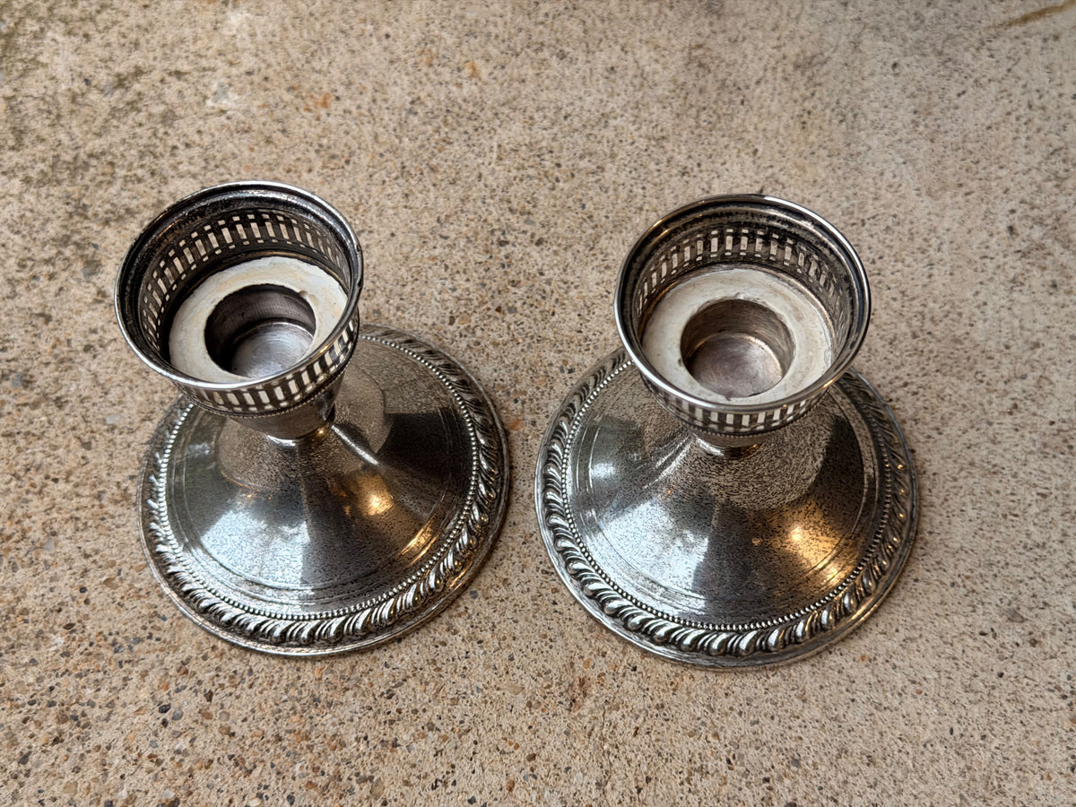 Duchin Creation Sterling Weighted Candlesticks Pair, Pierced Gallery 3.5in