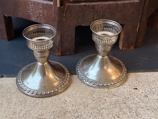 Duchin Creation Sterling Weighted Candlesticks Pair, Pierced Gallery 3.5in