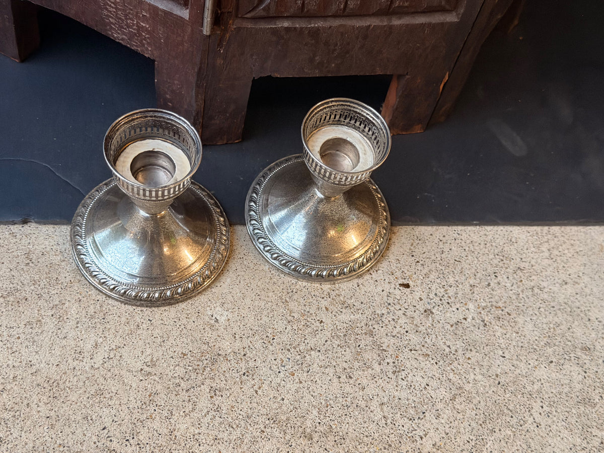Duchin Creation Sterling Weighted Candlesticks Pair, Pierced Gallery 3.5in