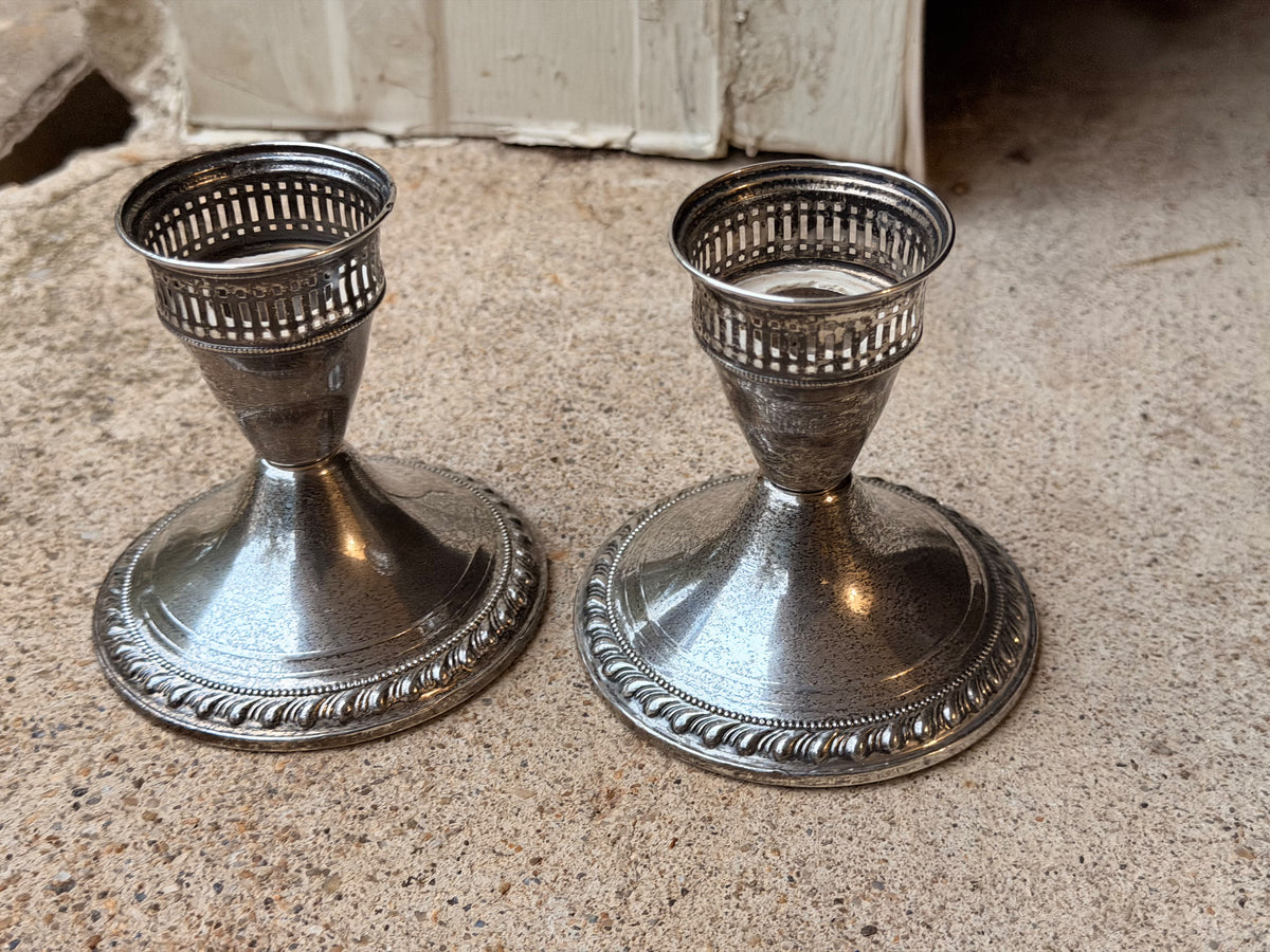 Duchin Creation Sterling Weighted Candlesticks Pair, Pierced Gallery 3.5in