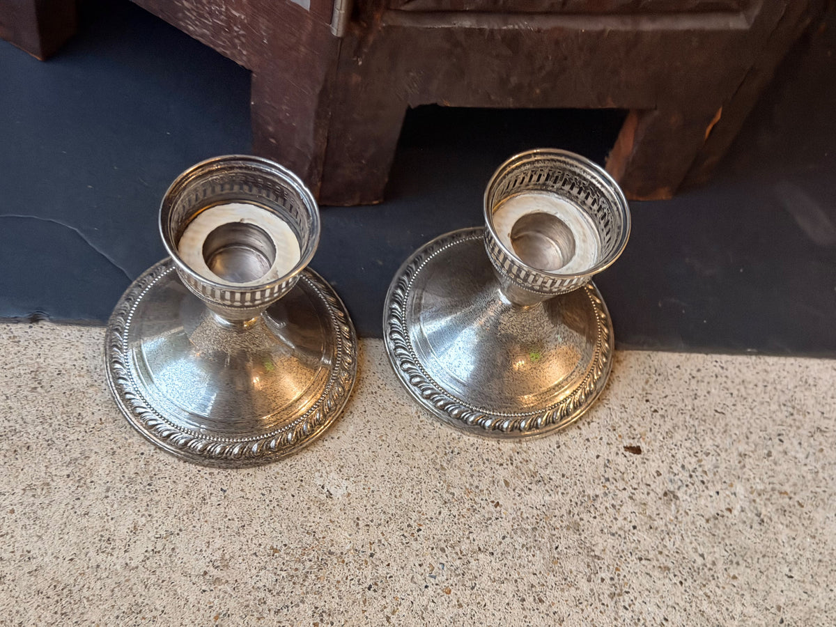 Duchin Creation Sterling Weighted Candlesticks Pair, Pierced Gallery 3.5in