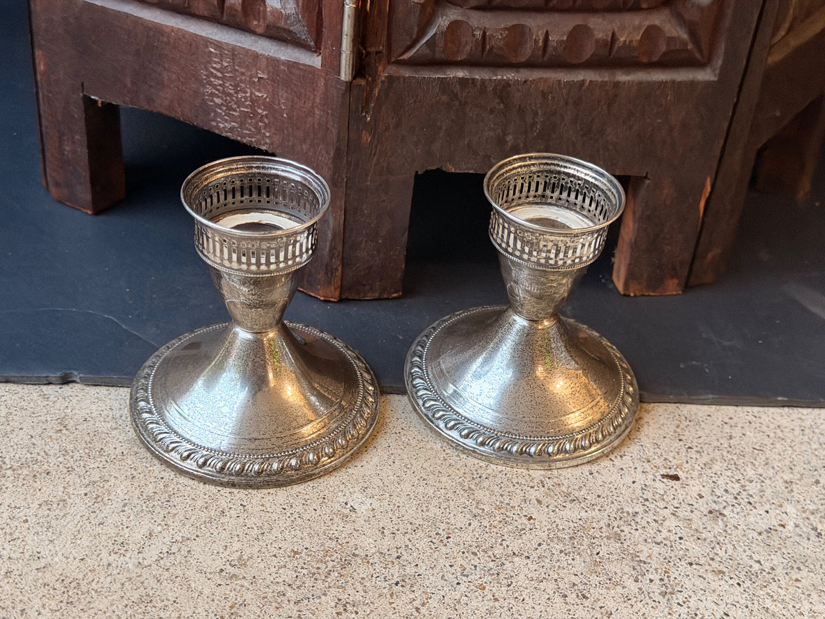 Duchin Creation Sterling Weighted Candlesticks Pair, Pierced Gallery 3.5in