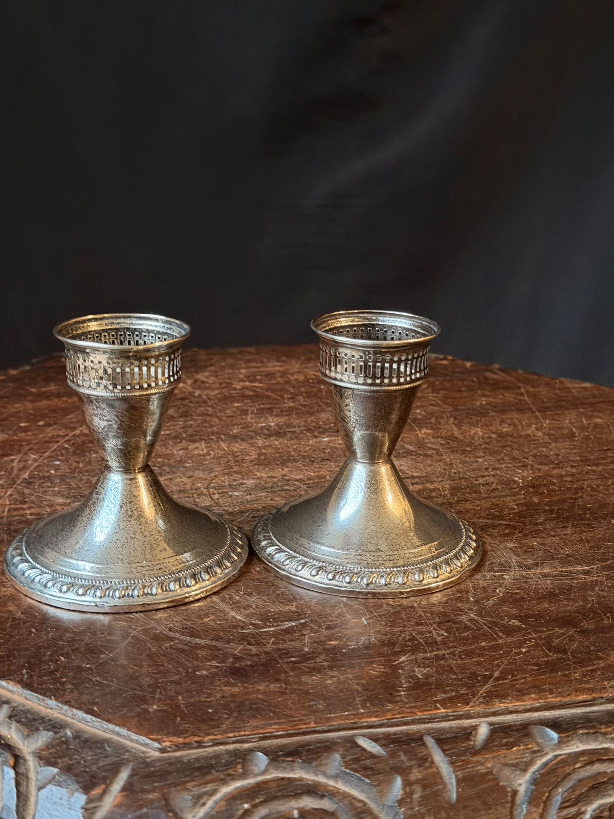 Duchin Creation Sterling Weighted Candlesticks Pair, Pierced Gallery 3.5in