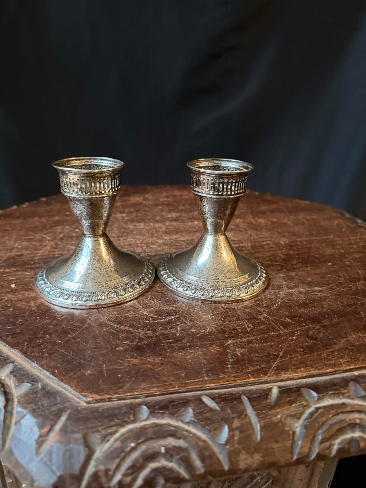 Duchin Creation Sterling Weighted Candlesticks Pair, Pierced Gallery 3.5in
