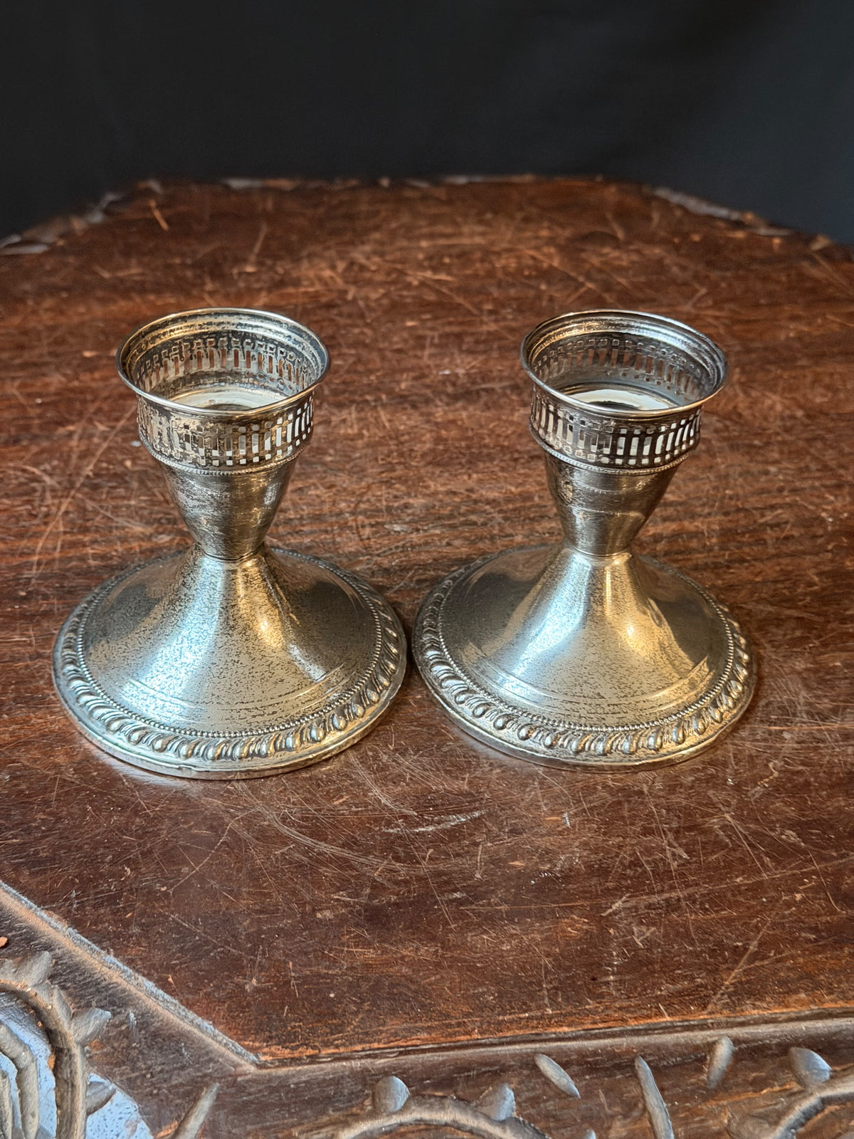 Duchin Creation Sterling Weighted Candlesticks Pair, Pierced Gallery 3.5in