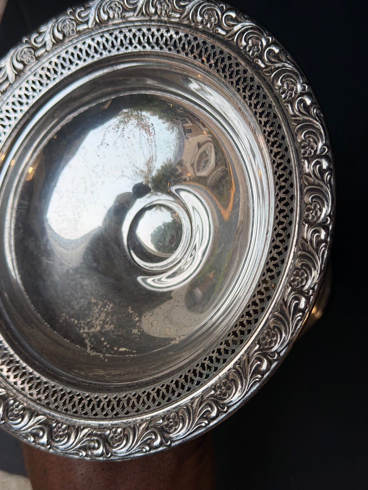 Alvin Sterling Silver Pierced Pedestal Compote S206, Floral Rim, Weighted 6in