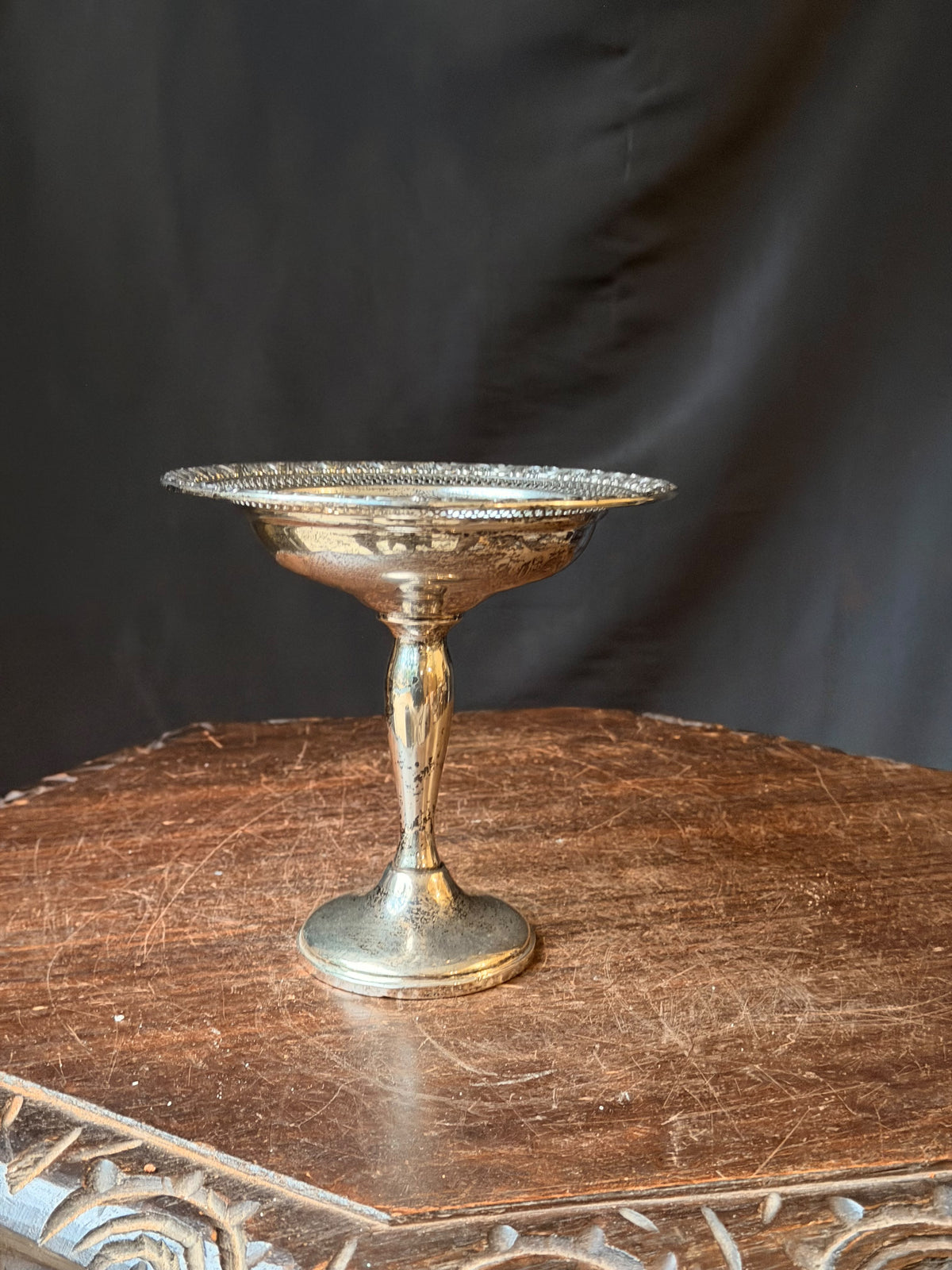 Alvin Sterling Silver Pierced Pedestal Compote S206, Floral Rim, Weighted 6in