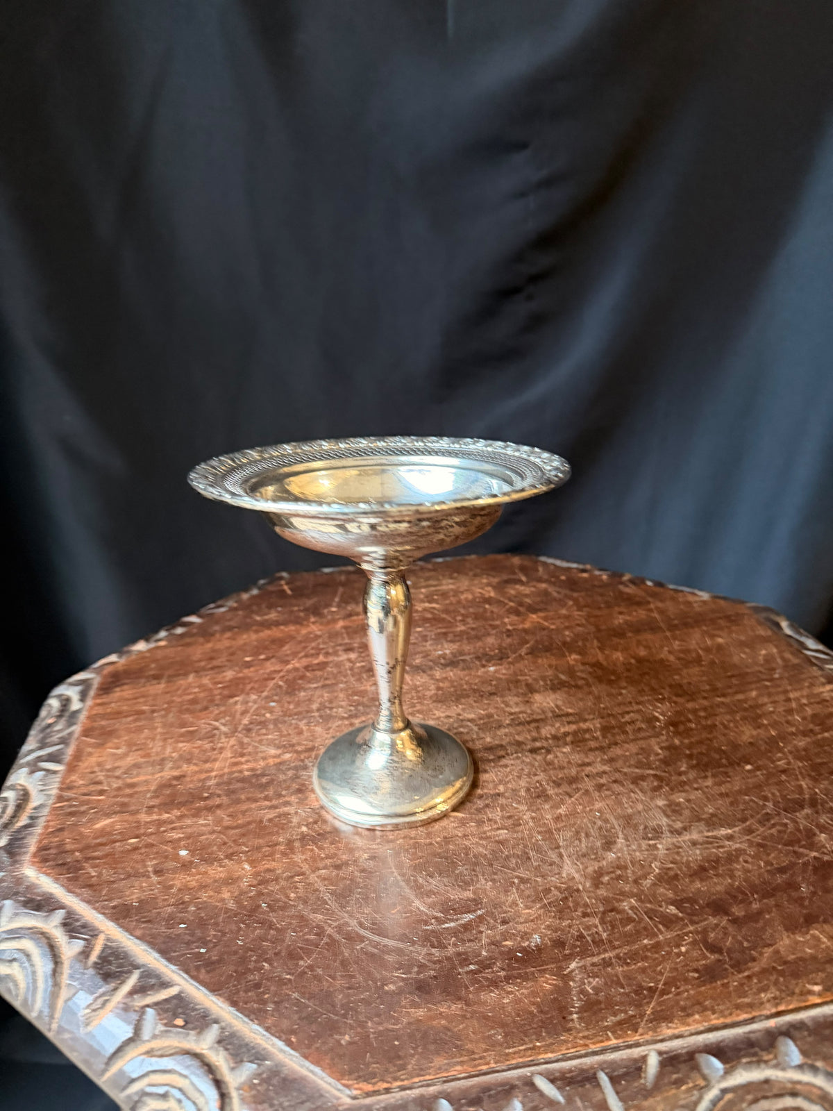 Alvin Sterling Silver Pierced Pedestal Compote S206, Floral Rim, Weighted 6in