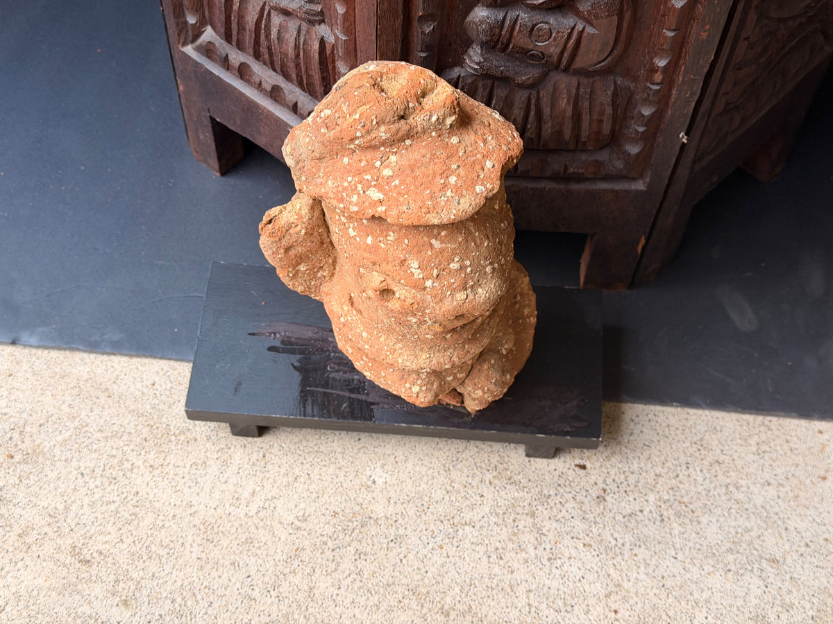Nok Terracotta Bust with Cap & Raised Arm on Stand Ex Barnes 8in - Age Untested