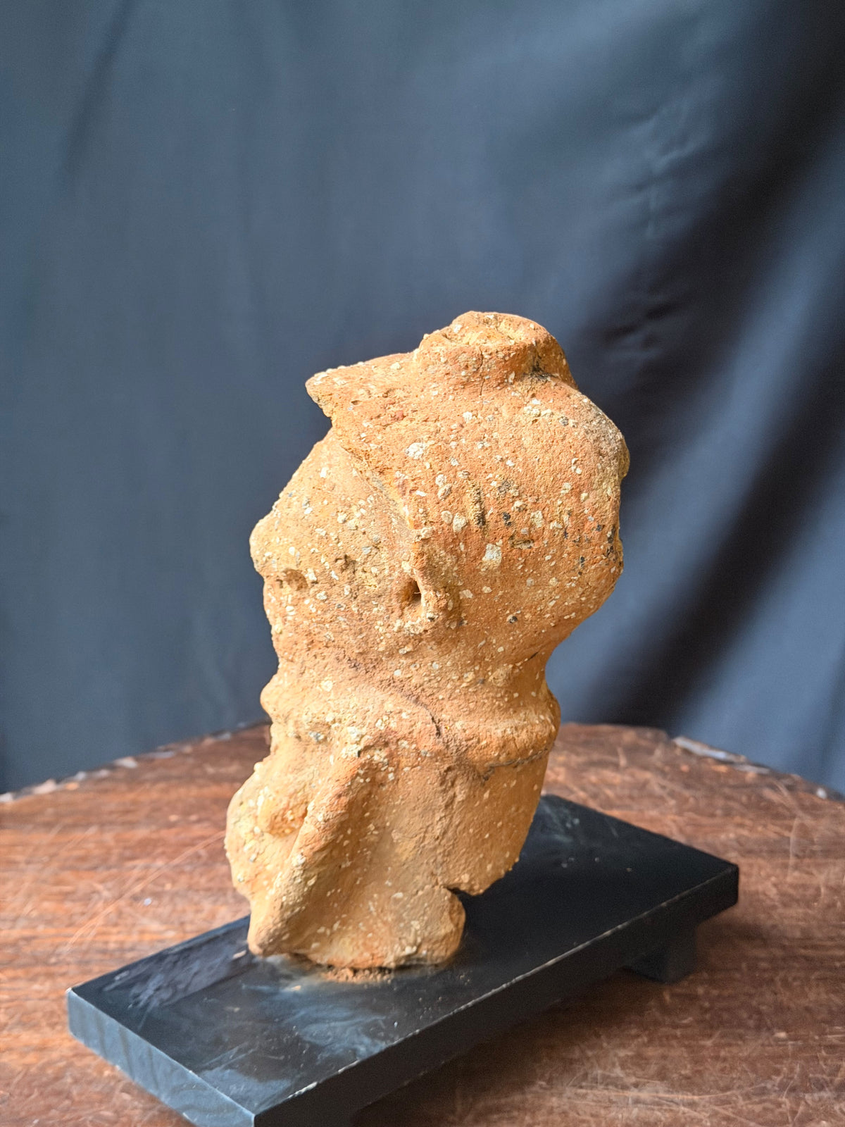 Nok Terracotta Bust with Cap & Raised Arm on Stand Ex Barnes 8in - Age Untested