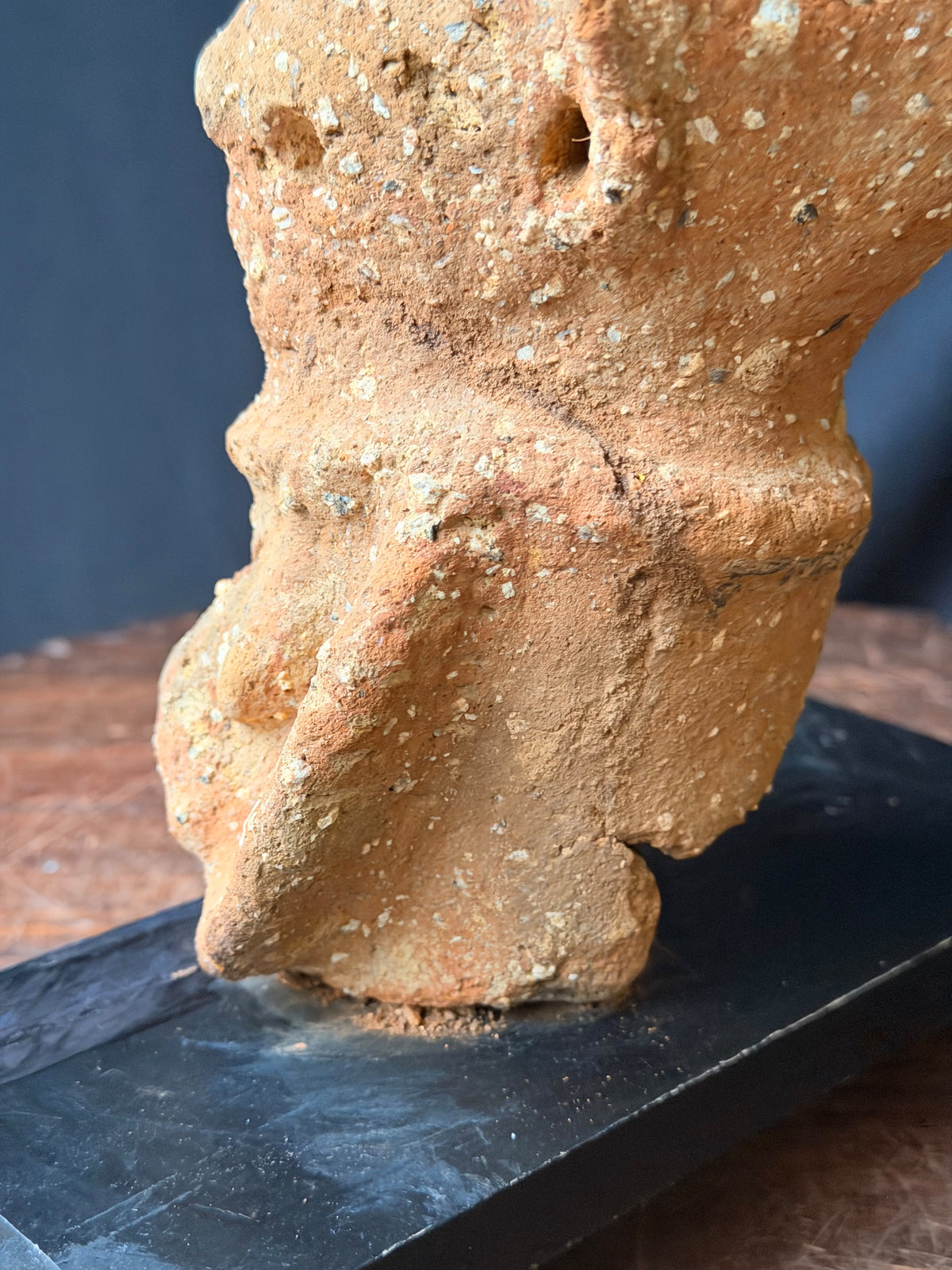 Nok Terracotta Bust with Cap & Raised Arm on Stand Ex Barnes 8in - Age Untested