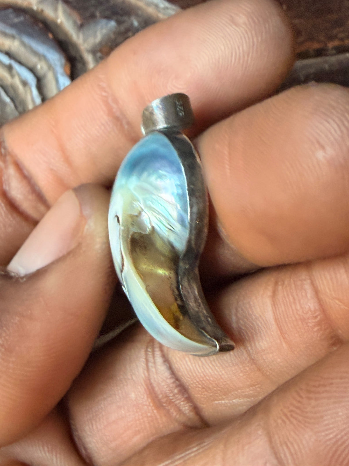 Vintage 925 Sterling Silver Pearlized Nautilus Shell Pendant 1.2"