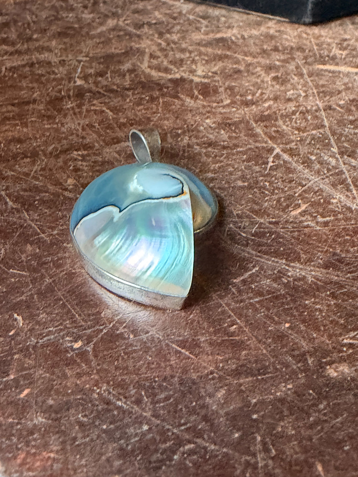 Vintage 925 Sterling Silver Pearlized Nautilus Shell Pendant 1.2"