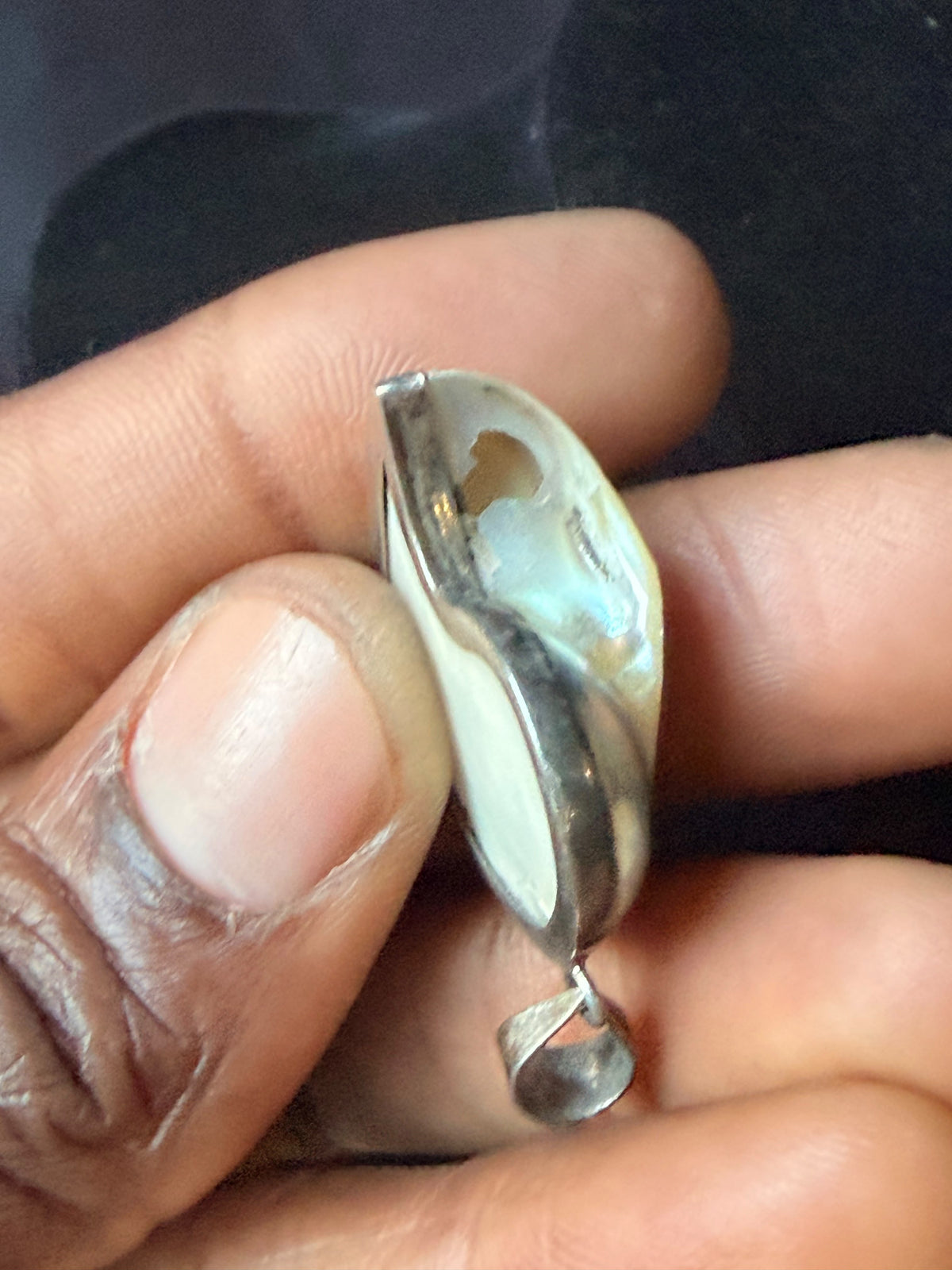 Vintage 925 Sterling Silver Pearlized Nautilus Shell Pendant 1.2"